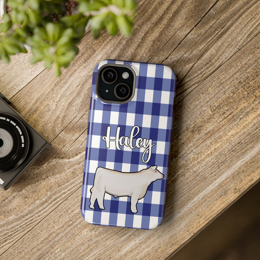 Customized Name iPhone MagSafe Phone Case for 13-15 Pro Phones - Livestock Show Charolais Steer Cow Phone Cases