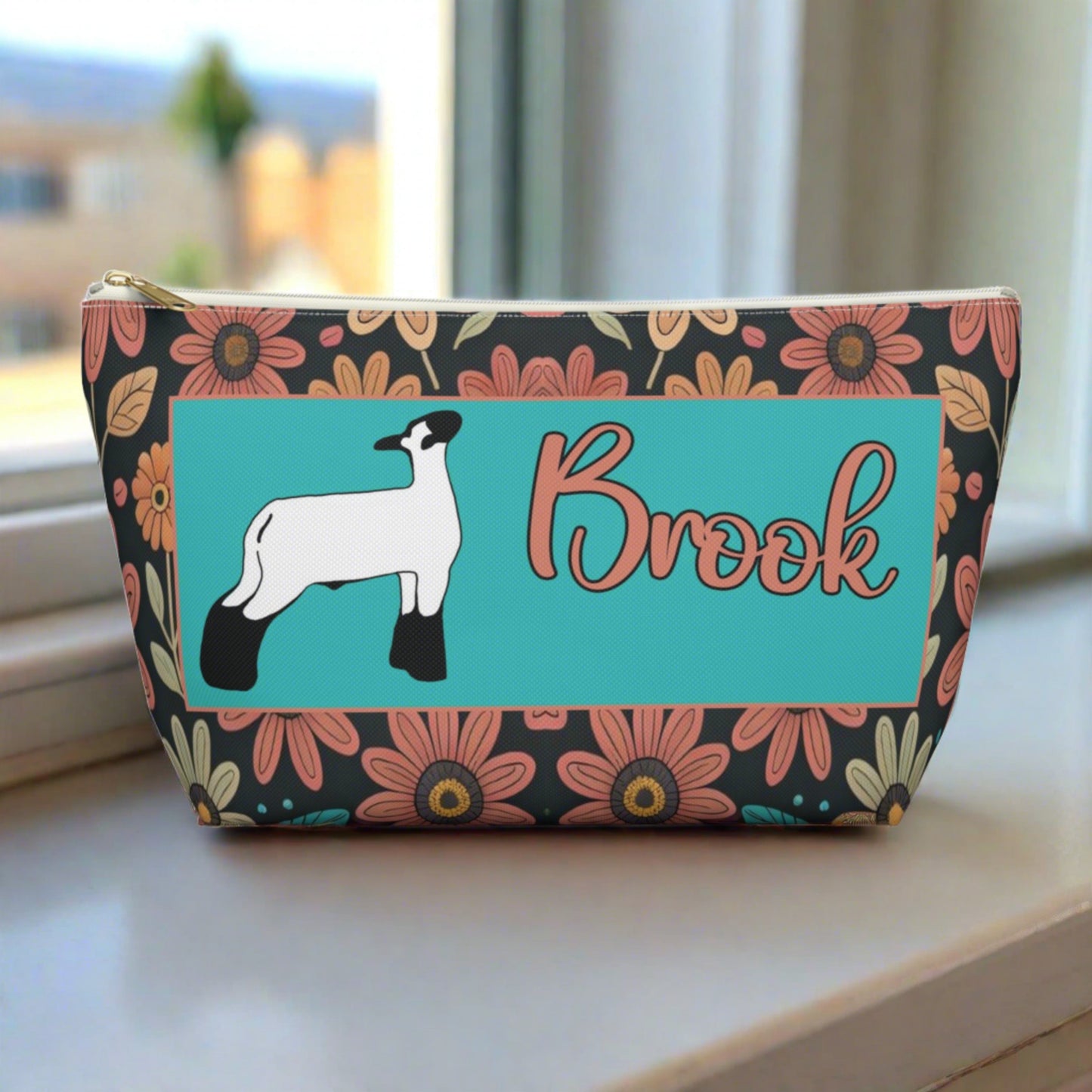 Cute Floral Livestock Show Lamb Accessory Pouch w T-bottom - Customized with Name