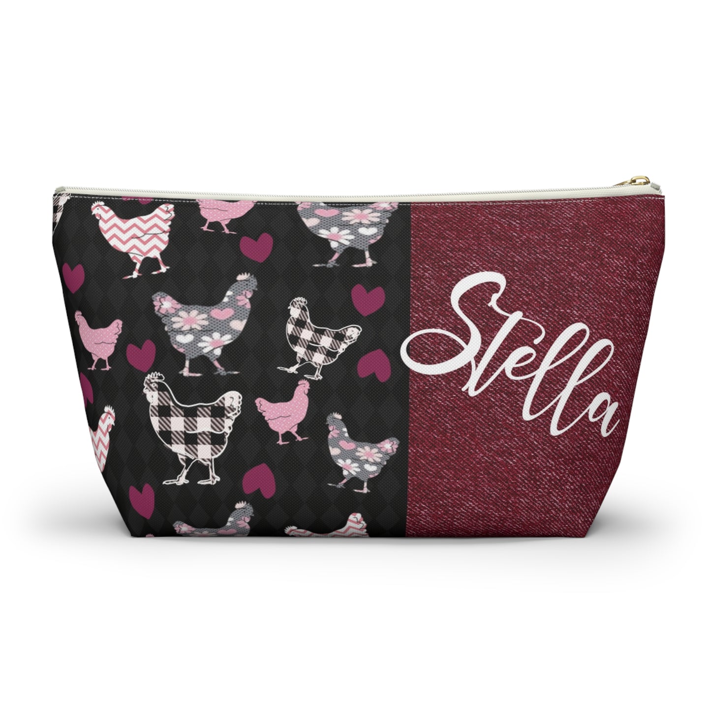Faux Denim Livestock Show Chickens Accessory T-bottom Bag - Makeup Bag - Customized