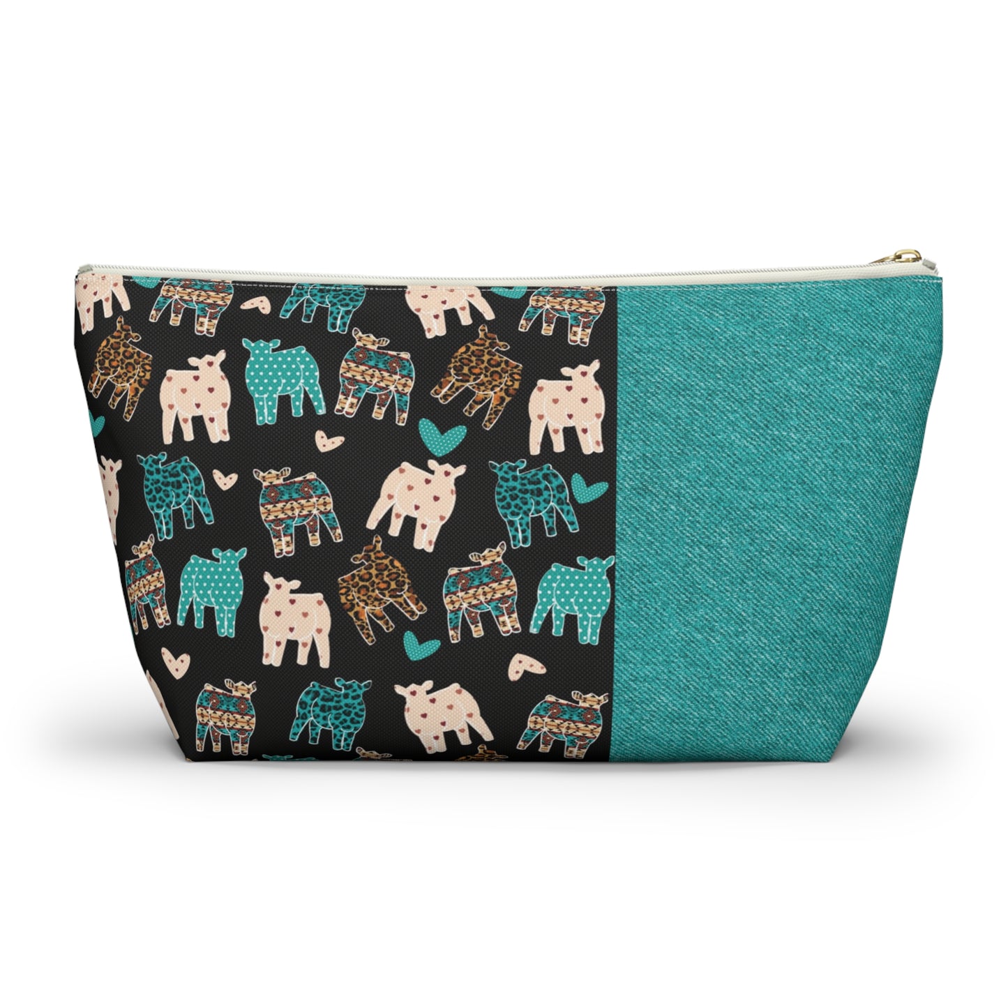 Faux Denim Livestock Show Cow Accessory T-bottom Bag - Makeup Bag - Customized