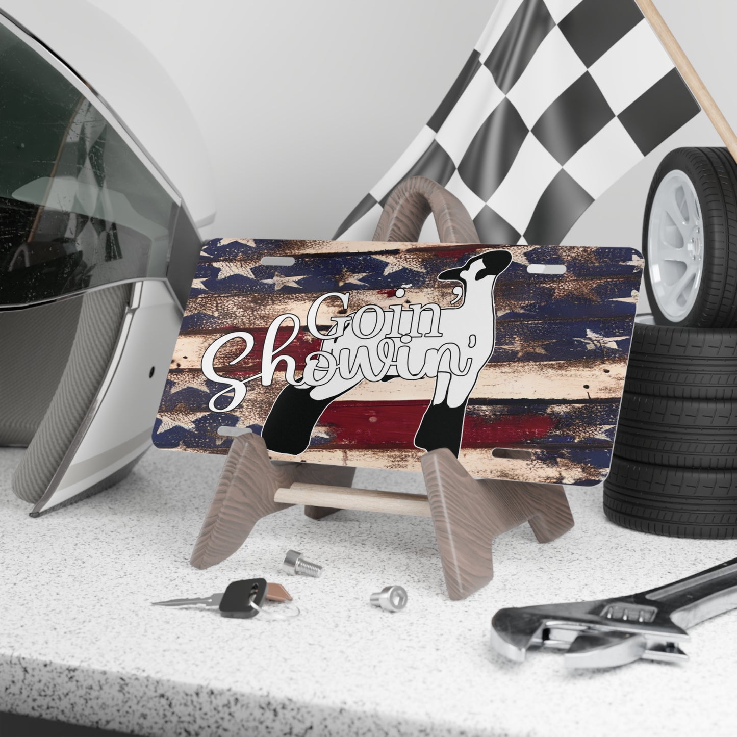 Custom Metal Stall Signs - Livestock Show License Vanity Patriotic Plate Cover