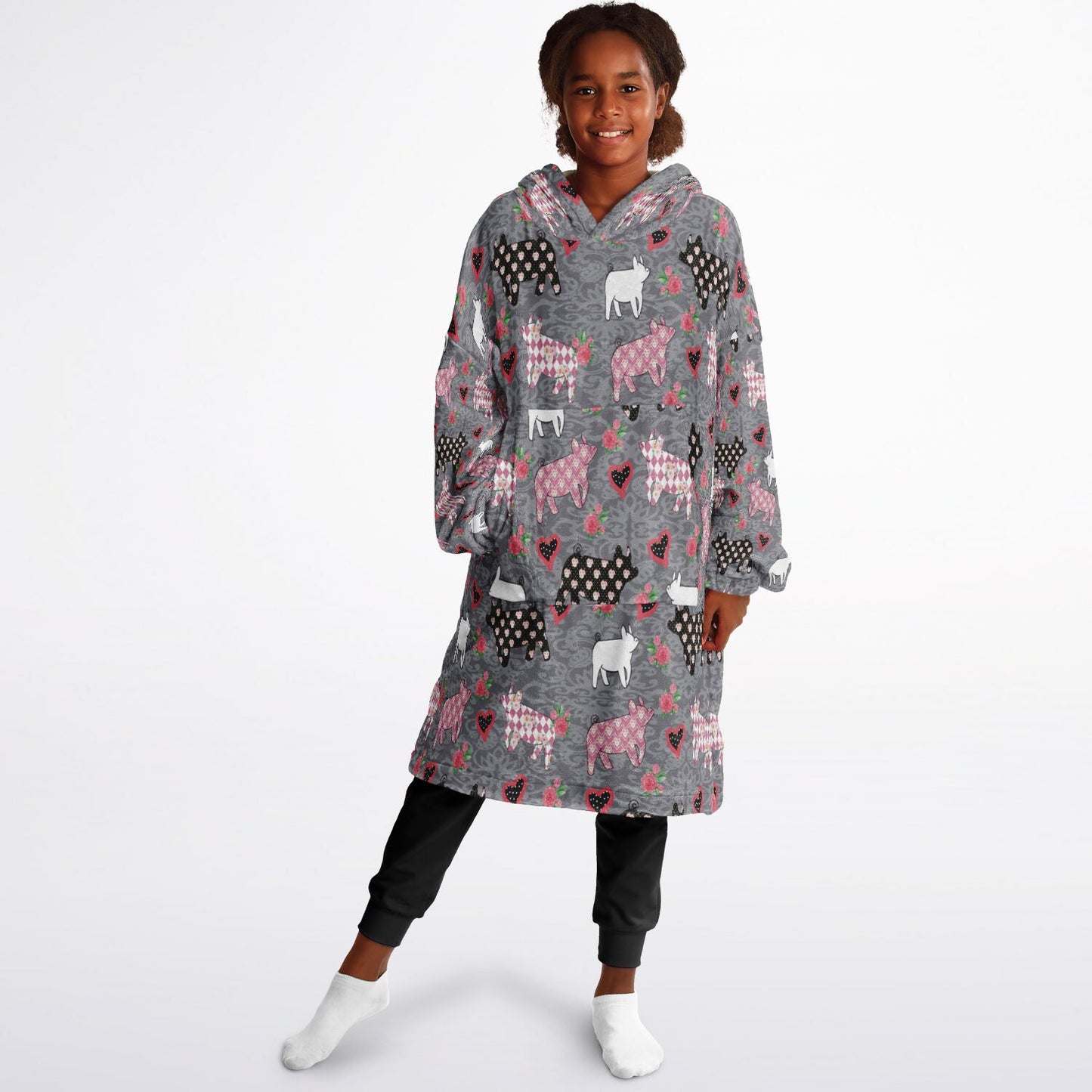 Livestock Show Pig Youth Snoodie - All Over Print Oversized Hoodie -100% Flannel Show Swine