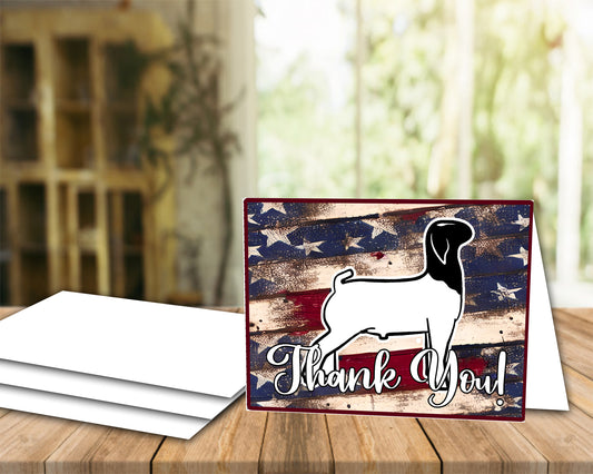 Grunge USA Flag Black White Goat Thank You Card - Livestock Show Goat Card
