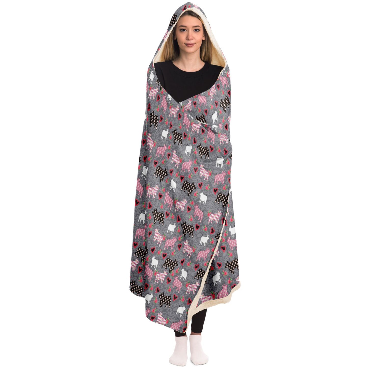 Cute Livestock Show Pigs with Hearts Hooded Blanket -All Over Print Hooded Throw