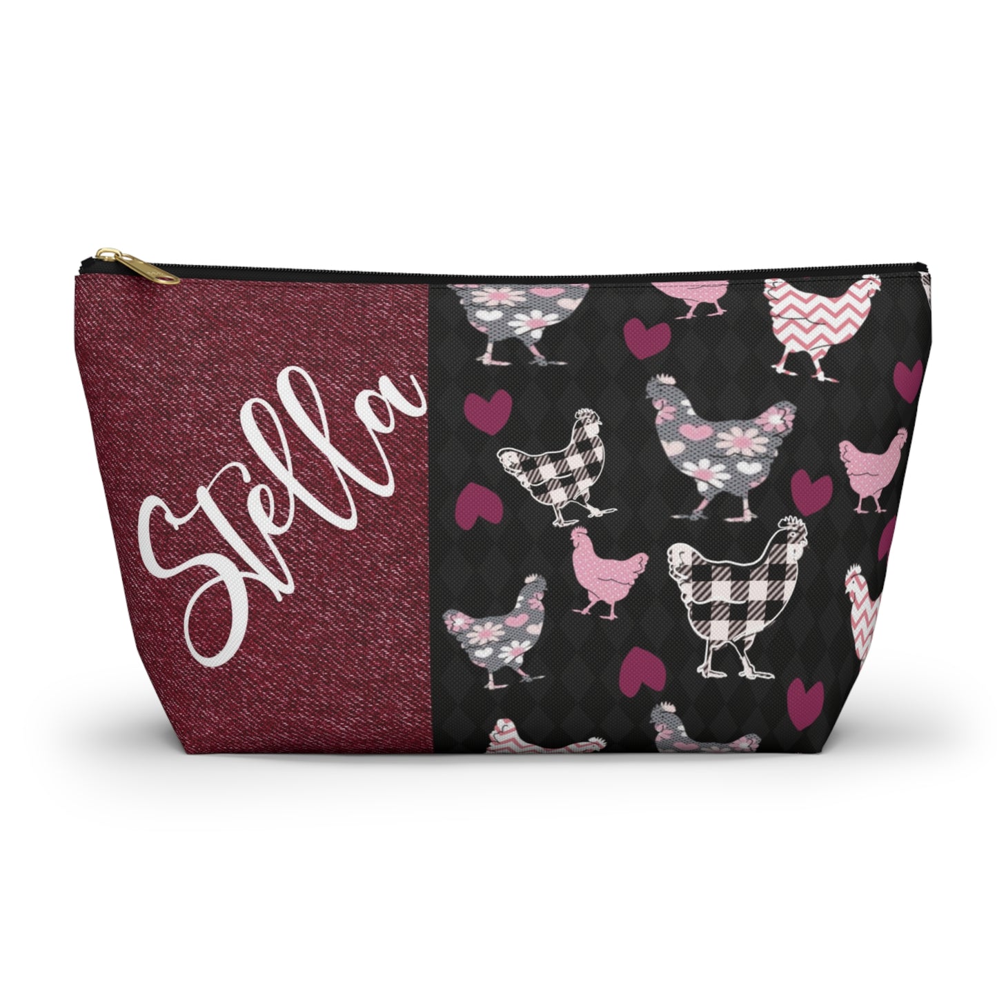 Faux Denim Livestock Show Chickens Accessory T-bottom Bag - Makeup Bag - Customized