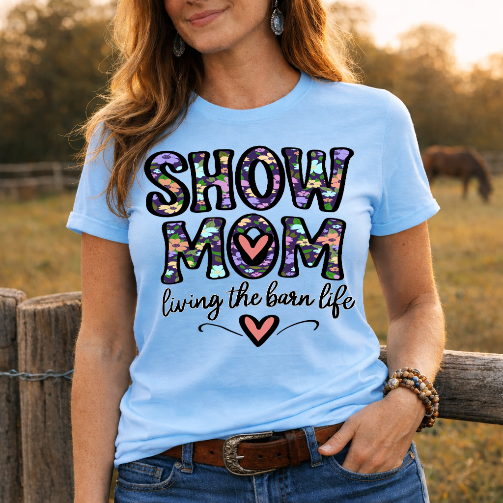 Show Mom Living the Barn Life Shirt, Livestock Show Mom Tee, Floral Farm Mom T-Shirt, County Fair Shirt, Cute Barn Life Graphic Tee