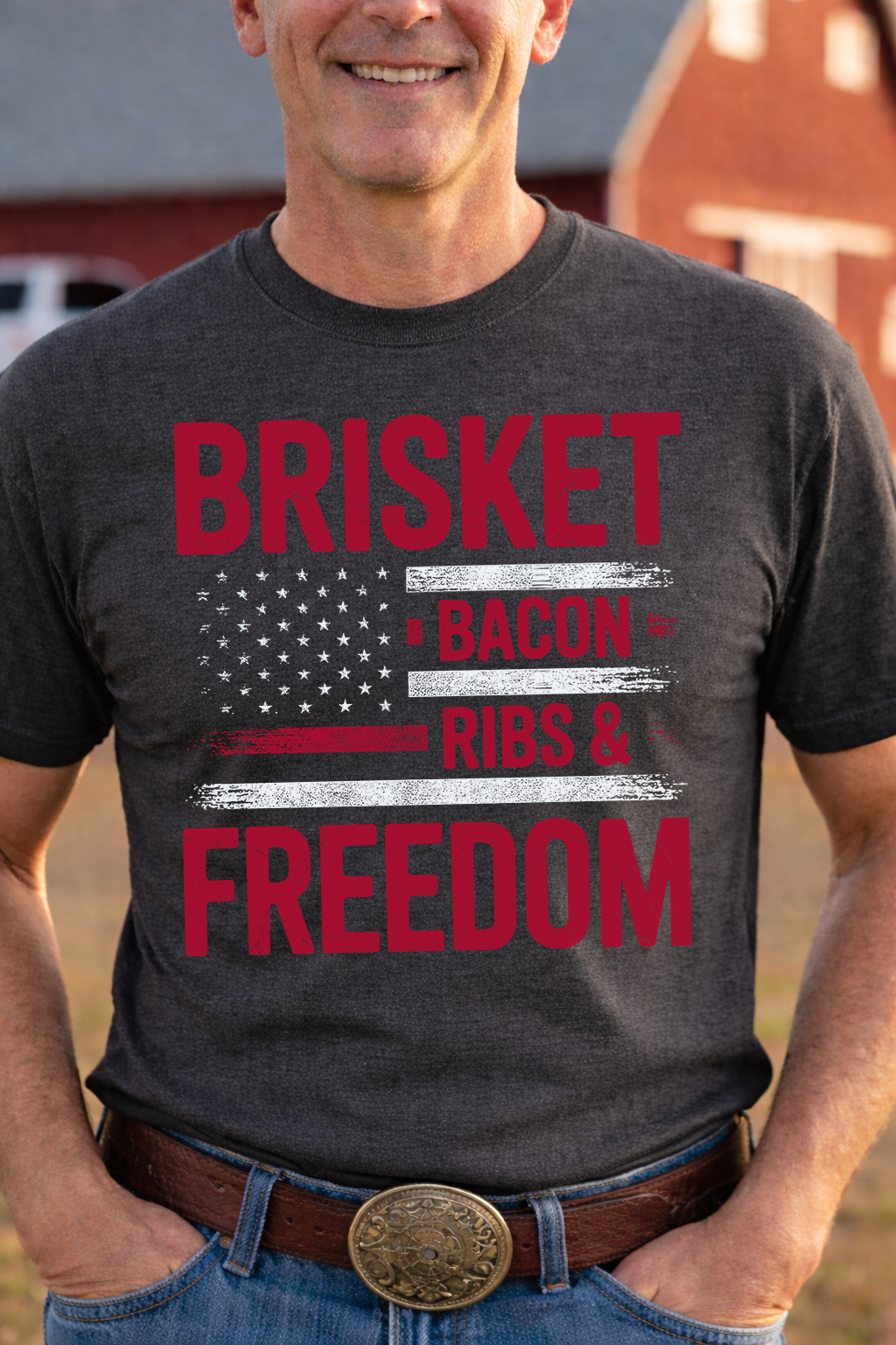 Brisket Bacon Ribs & Freedom Dad Shirt, Patriotic BBQ T-Shirt for Men
