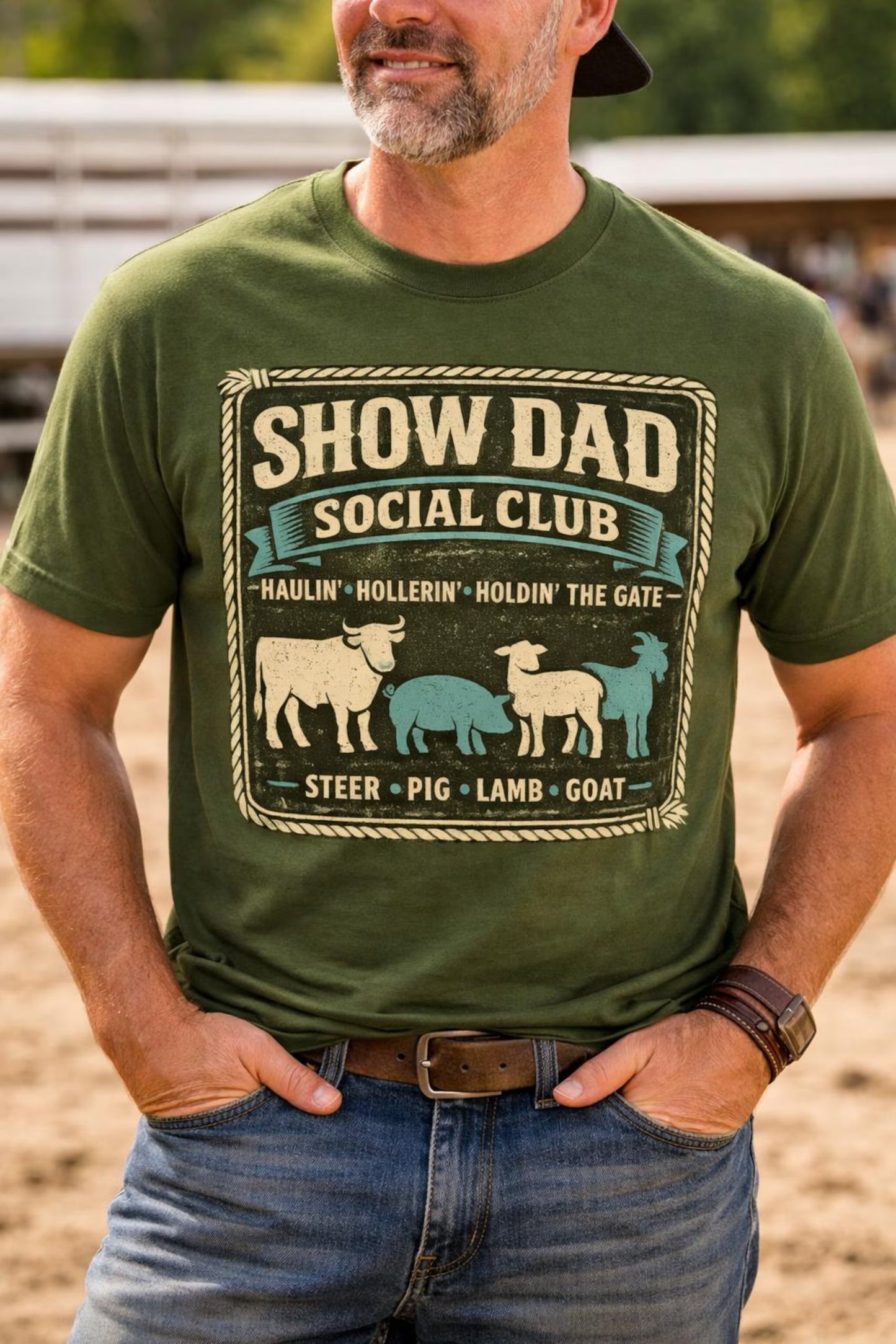 Show Dad Social Club T-Shirt | Livestock Show Dad Shirt | Steer Pig Lamb Goat Tee