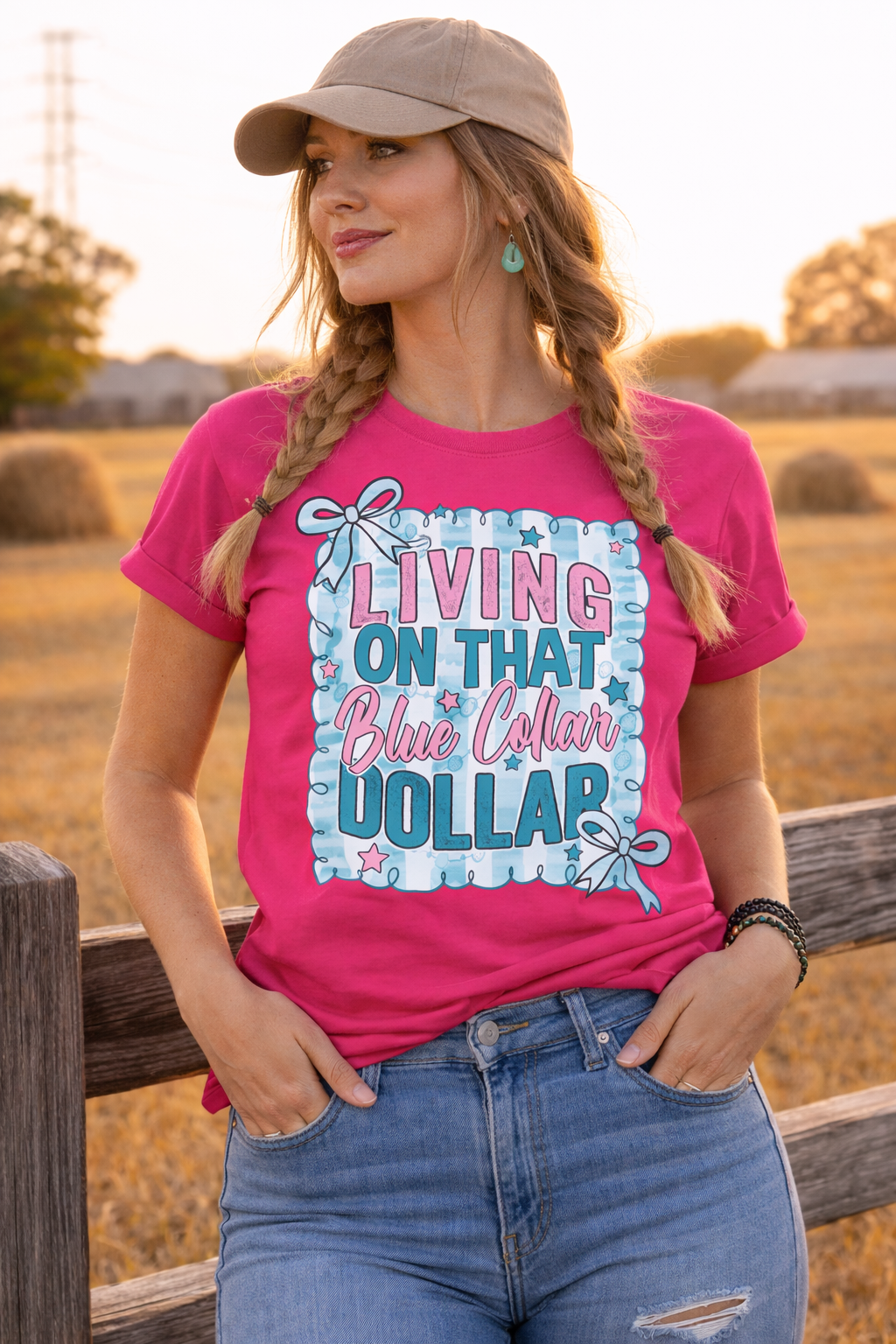 Cute Blue Coller Dollar DTF Printed Shirt, Lifestyle Graphic Tee