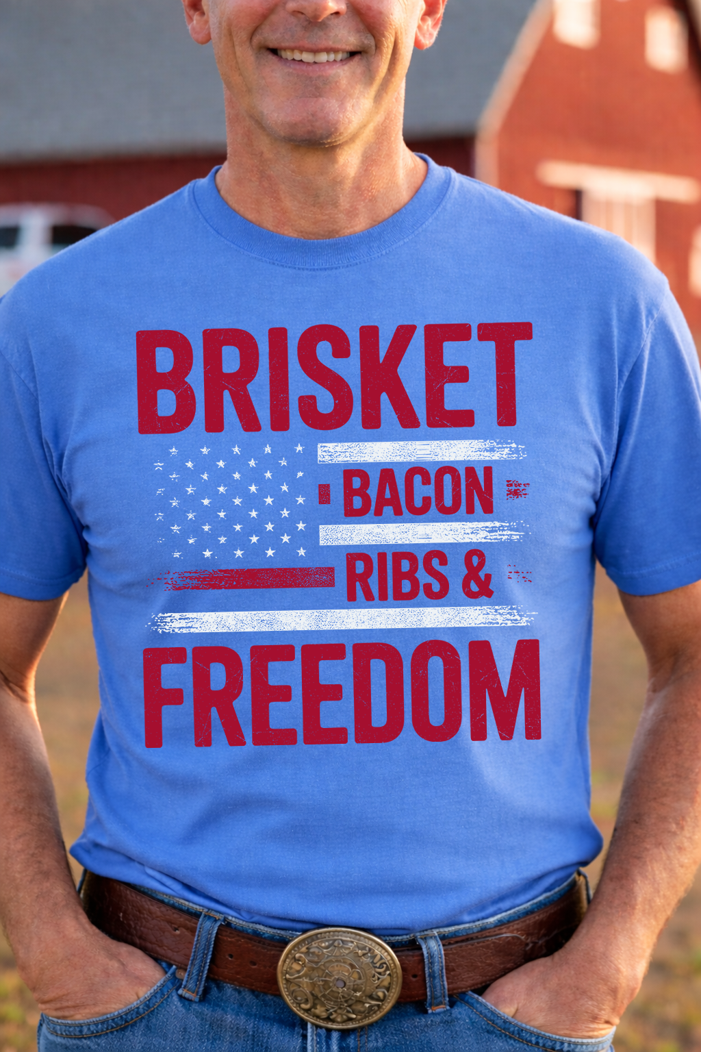Brisket Bacon Ribs & Freedom Dad Shirt, Patriotic BBQ T-Shirt for Men