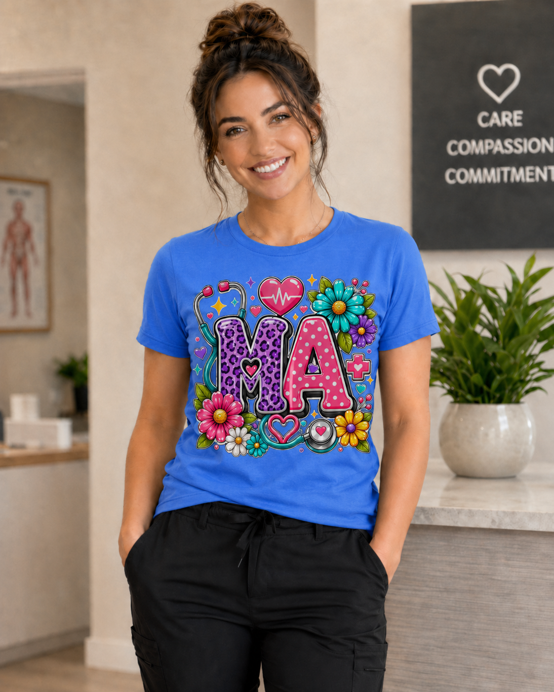 MA Medical Assistant Nurse Shirt, Cute Nurse Graphic Tee, Colorful Nursing T-Shirt DTF