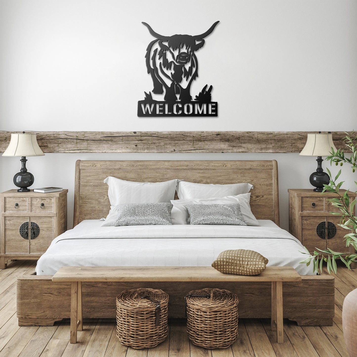 Rustic Highland Cow Metal Art-Welcome Farmhouse Wall Decor