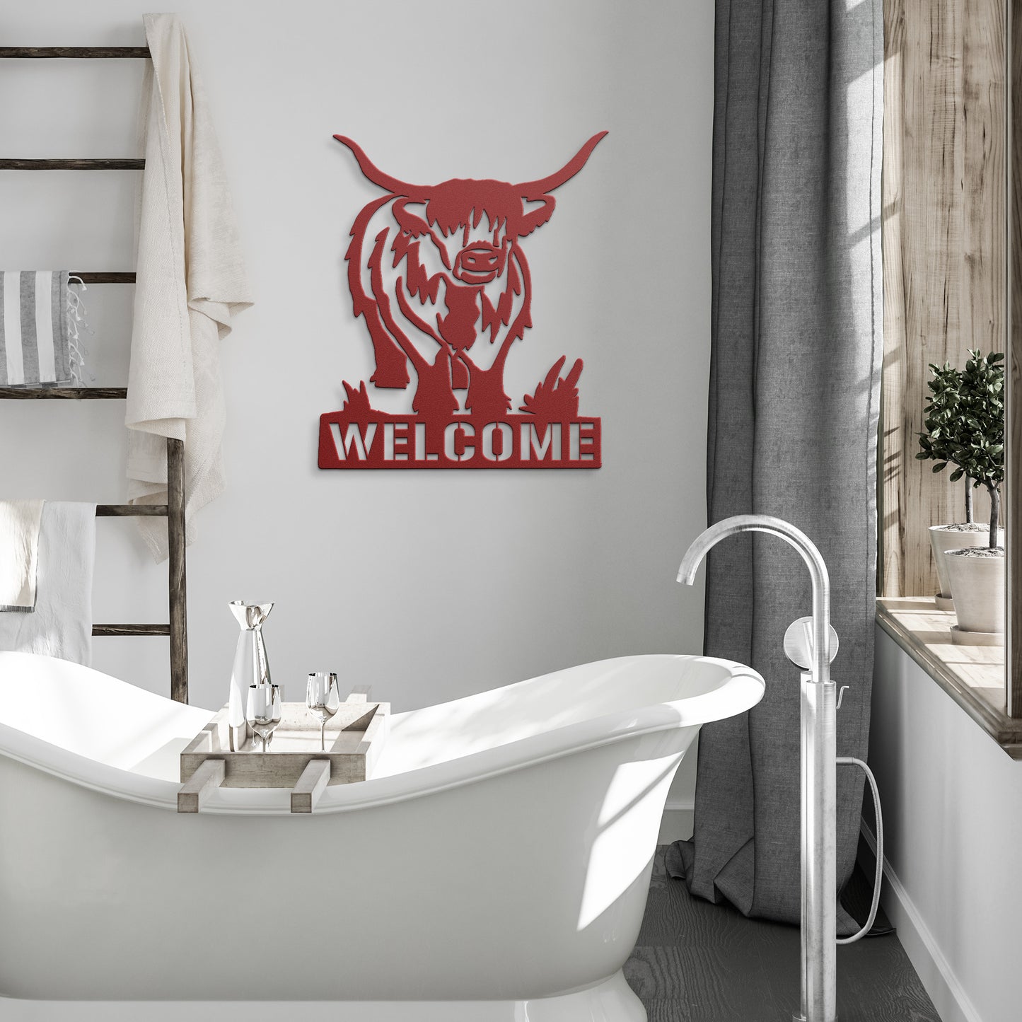 Rustic Highland Cow Metal Art-Welcome Farmhouse Wall Decor