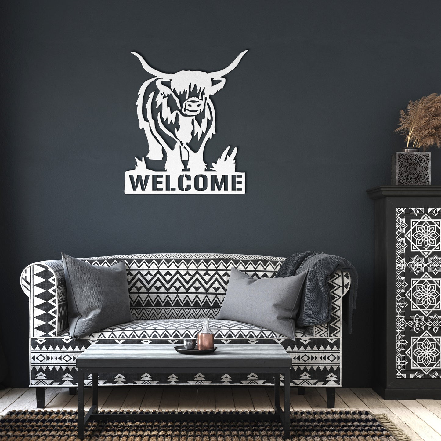 Rustic Highland Cow Metal Art-Welcome Farmhouse Wall Decor