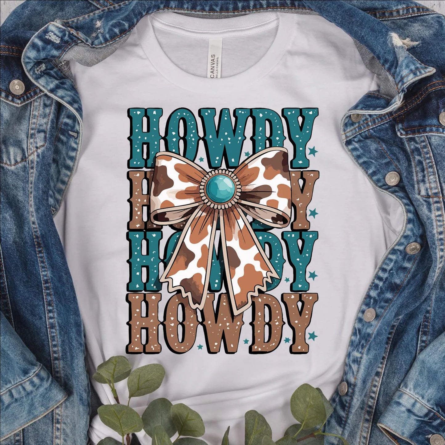 Howdy Cow Print Bow T-Shirt | Livestock Tee Coquette Shirt | Cute Country Graphic Tee