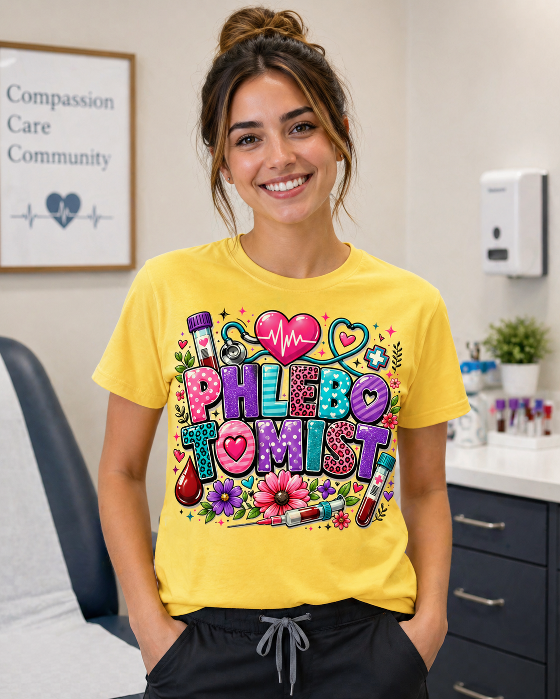 Phlebotomist Shirt, Cute Phlebotomy Tech Graphic Tee, Colorful Healthcare Worker T-Shirt, DTF Print