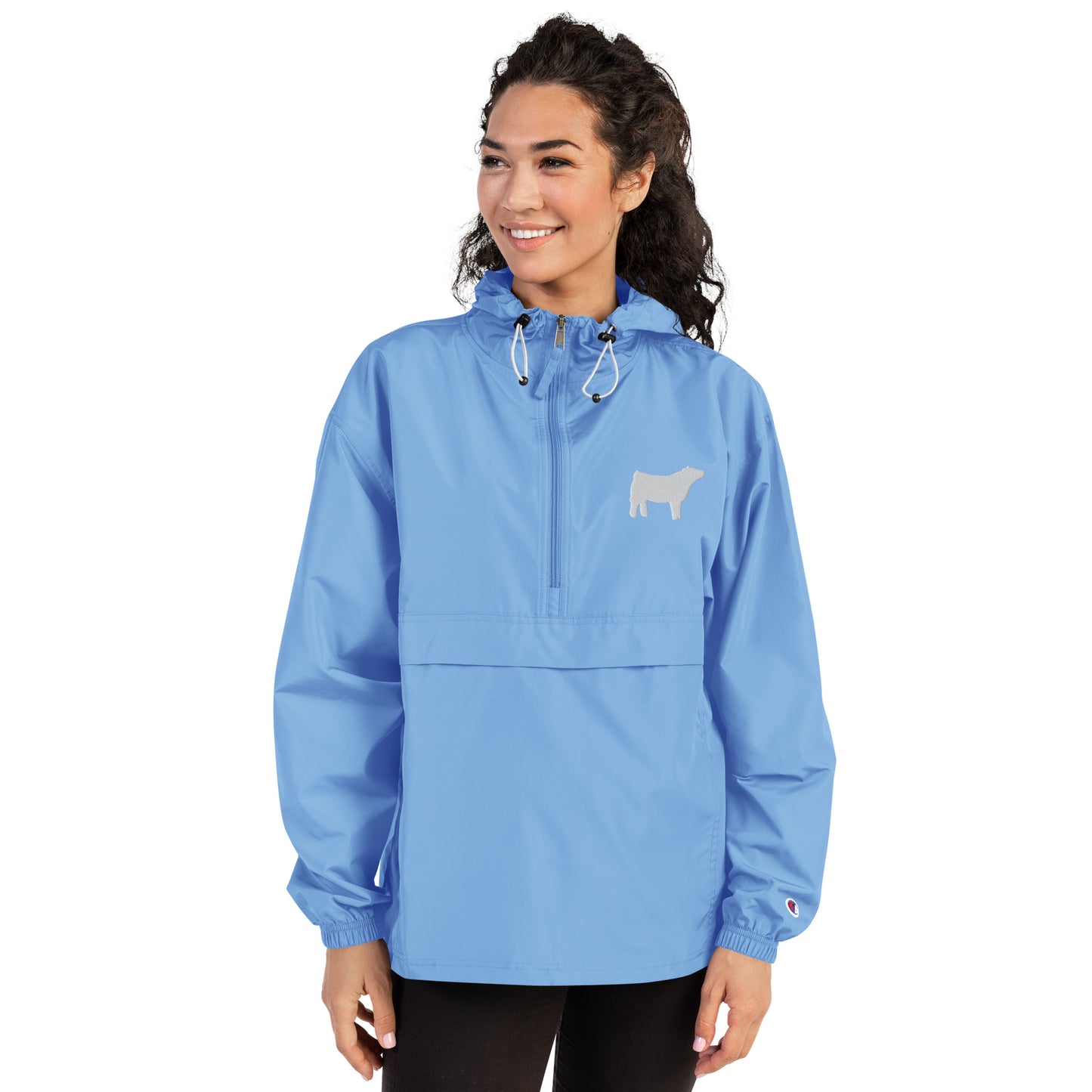 Embroidered Packable Jacket - Wash Rack Pullover Jacket - Livestock Show Charolais Heifer