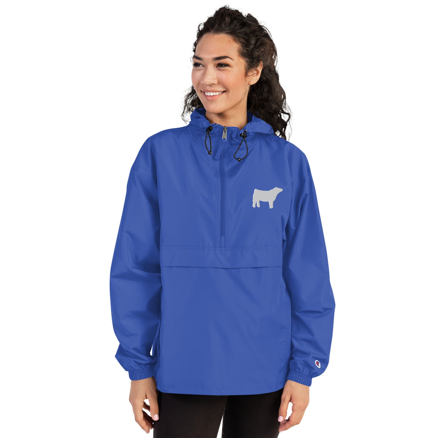 Embroidered Packable Jacket - Wash Rack Pullover Jacket - Livestock Show Charolais Heifer