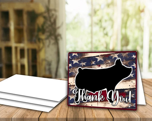 Livestock Show Pig Thank You Card - Grunge USA Flag Card - Pig Digital Cards - Pig Card