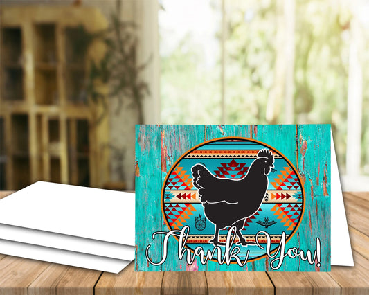 Livestock Show Chicken Thank You Card - Aztec with Wood Design-Poultry Cards