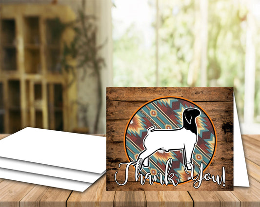 Wood Background with Aztec Circle Market Goat Thank You Card - Goat Digital Cards - Buyer's Appreciation Card