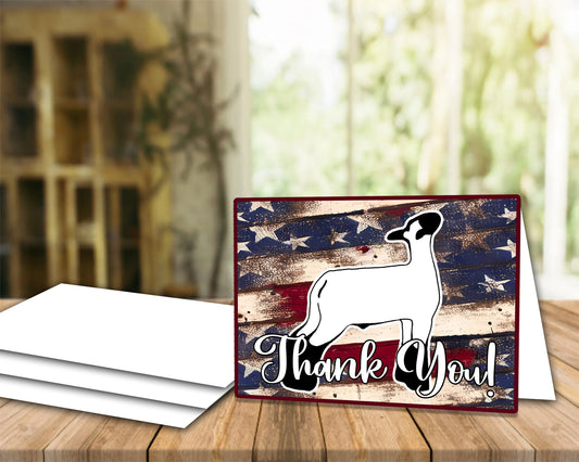 Grunge USA Flag Black White Show Lamb - Thank You Card - Lamb Cards