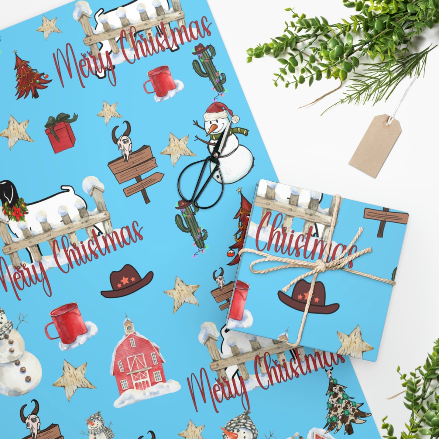 Merry Christmas Livestock Show Goat Wrapping Paper - Market Goat - 2'x5' Roll Paper - One-sided Print