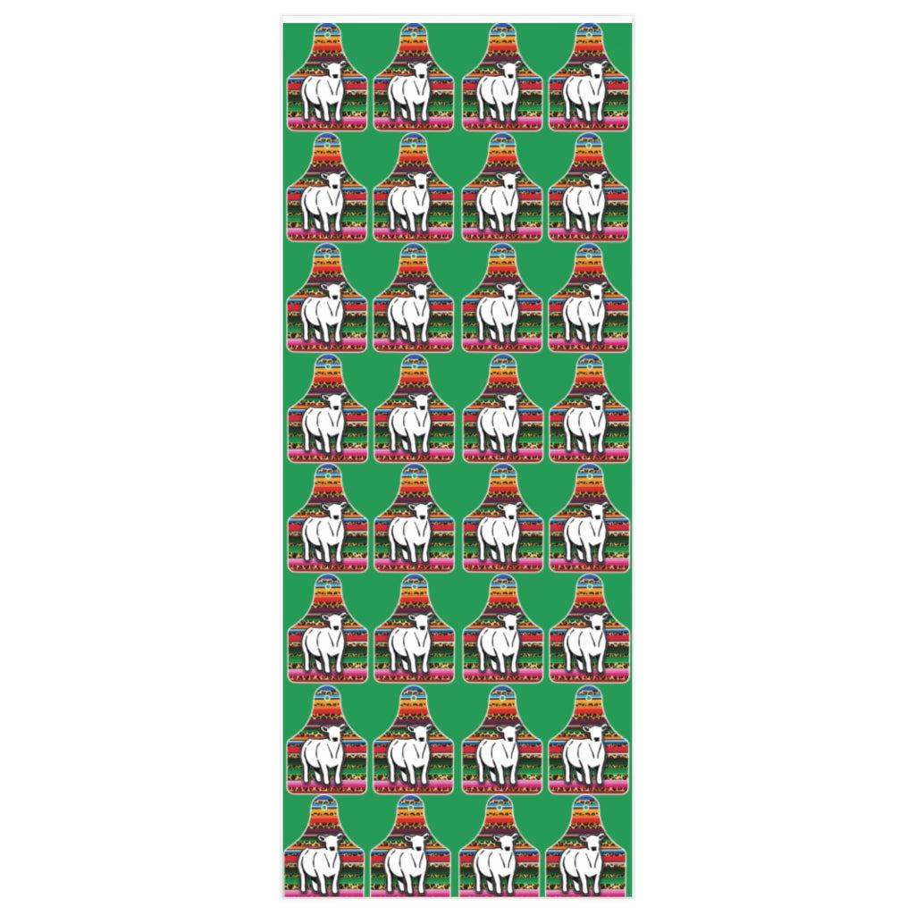 Customized Wrapping Paper - Livestock Show Heifer - Green Background Serape Ear Tag
