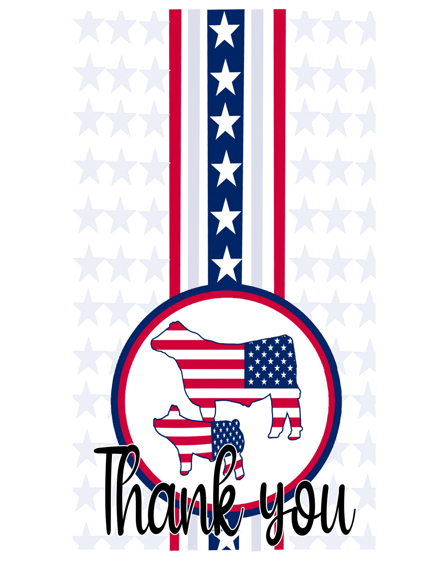 Patriotic USA Flag Livestock Show Steer & Pig Thank You Printable Card - 5 x 7" Envelope Template