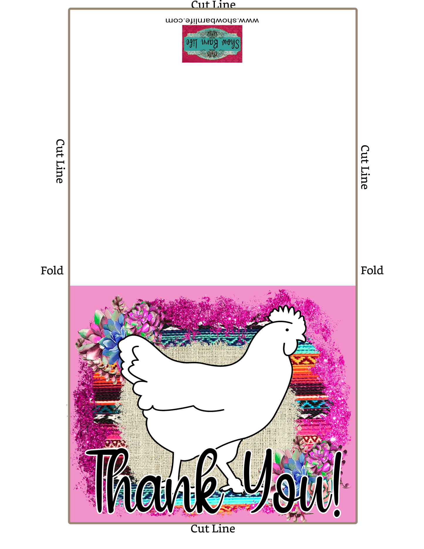 Tarjeta de agradecimiento de espectáculo de ganado - Mostrar aves de corral - Plantilla de sobre de 5 x 7" - Suculentas de sarape rosa - Tarjetas digitales de aves de corral