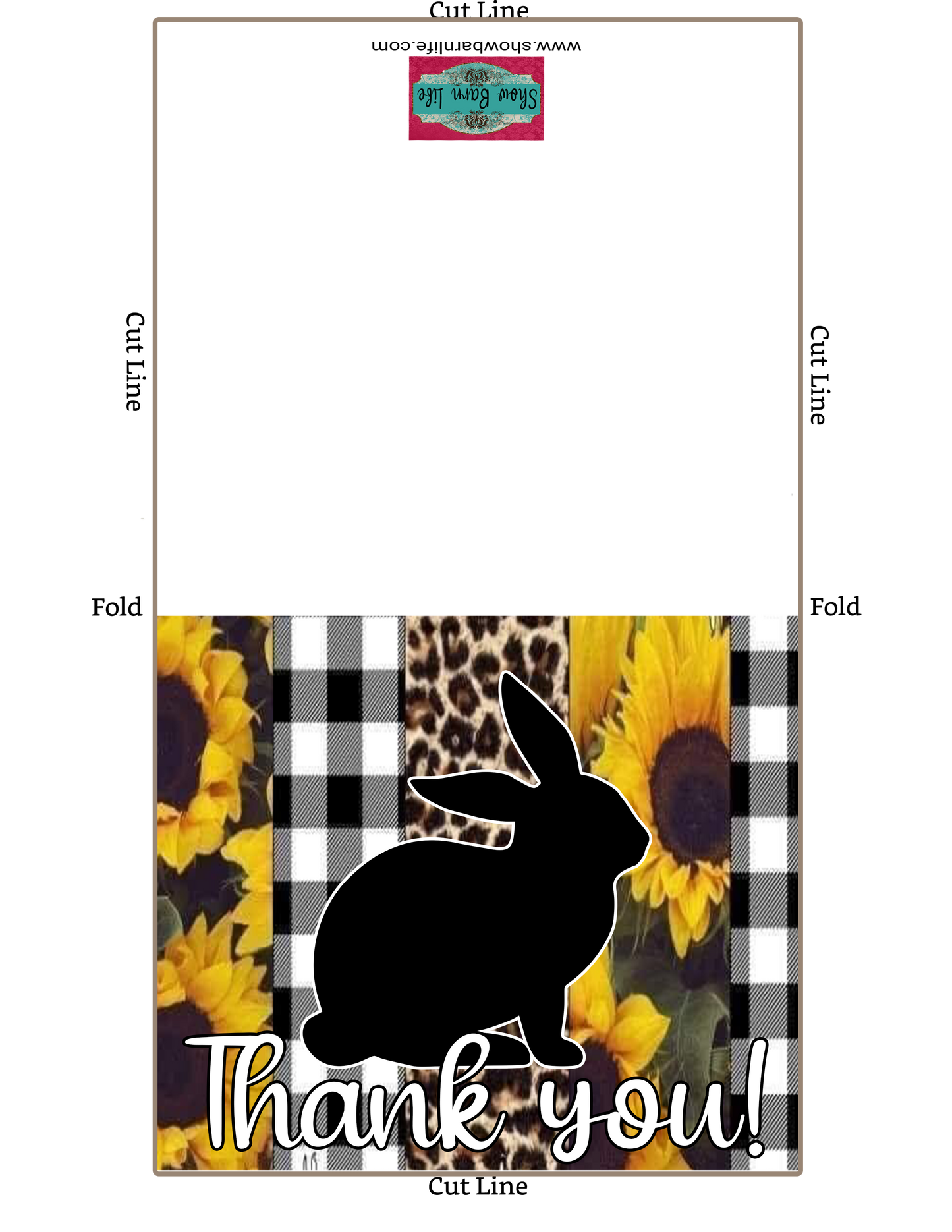 Sunflower Black White Cheetah Livestock Show Rabbit Thank You Printable Card - 5" x 7" Envelope Template - Rabbit Digital Cards