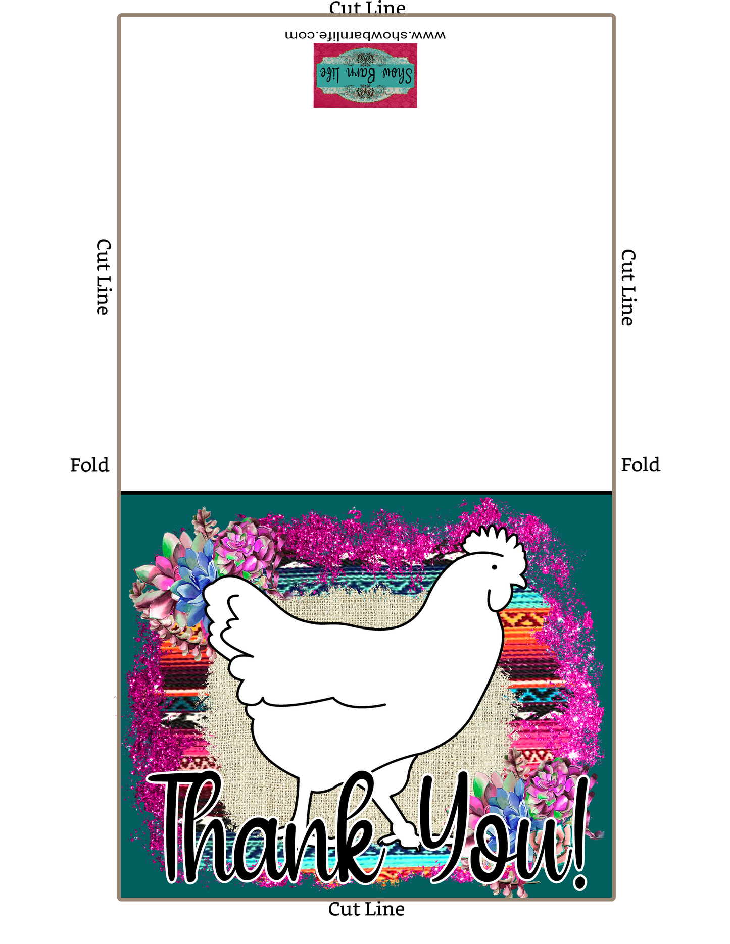 Tarjeta de agradecimiento de espectáculo de ganado - Mostrar aves de corral - Plantilla de sobre de 5 x 7" - Suculentas de sarape de color verde azulado oscuro - Tarjetas digitales de aves de corral