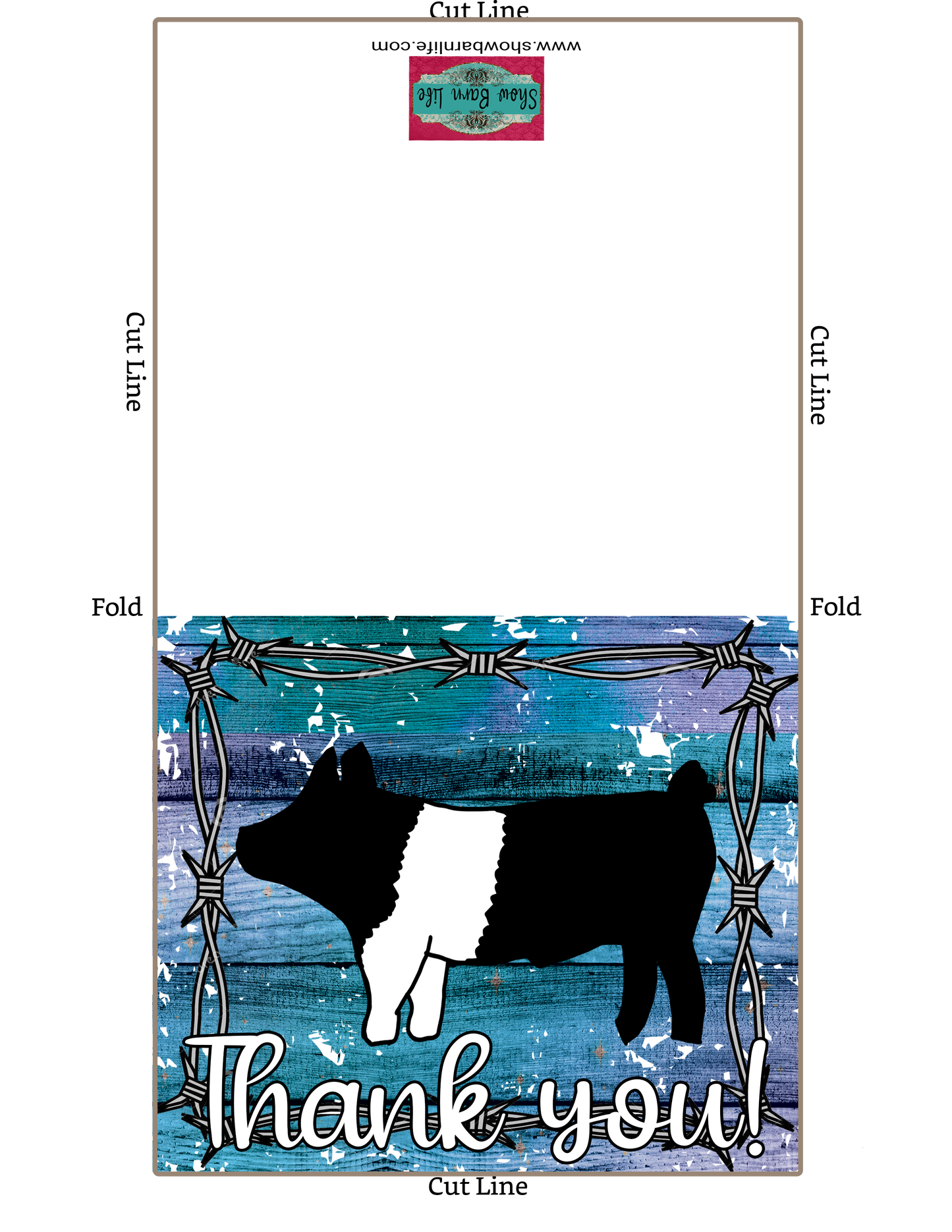 Digital Download - Livestock Show Swine - 4x6-inch Thank You Card - Pig Card