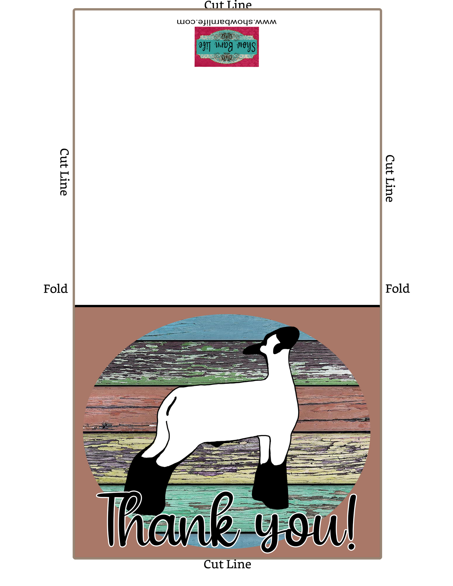 Livestock Show Lamb Thank You Printable Card - 4x6-inch Envelope Template - Lamb Card