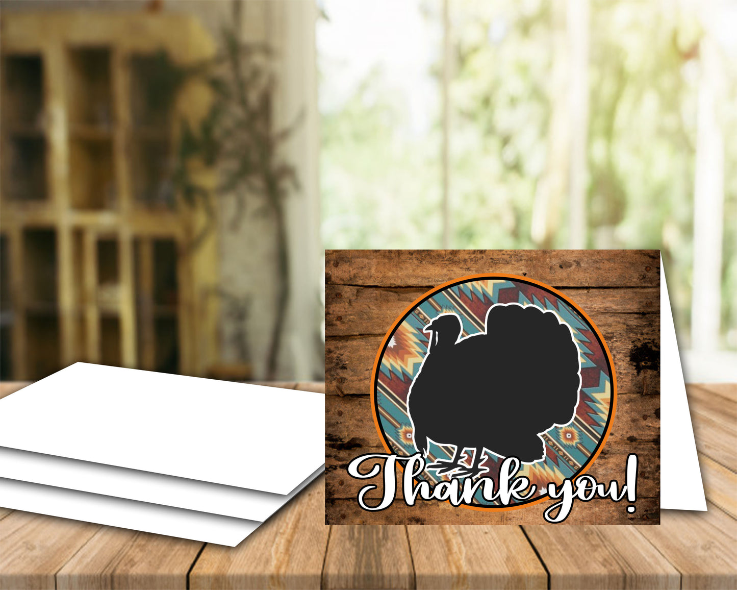 Livestock Show Turkey 4H- Tarjeta imprimible de agradecimiento - Plantilla de sobre de 5 x 7" - Fondo de madera marrón - Tarjetas digitales de aves de corral