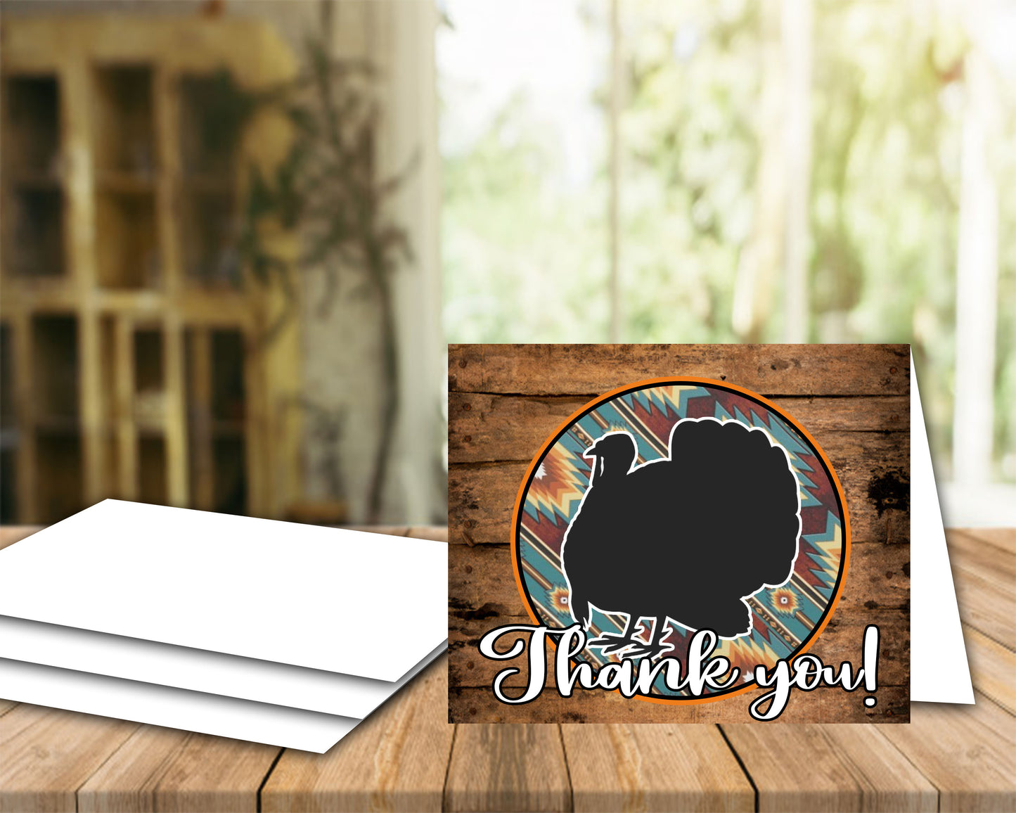 Livestock Show Turkey 4H- Thank You Printable Card - 5 x 7" Envelope Template - Brown Wood Background - Poultry Digital Cards