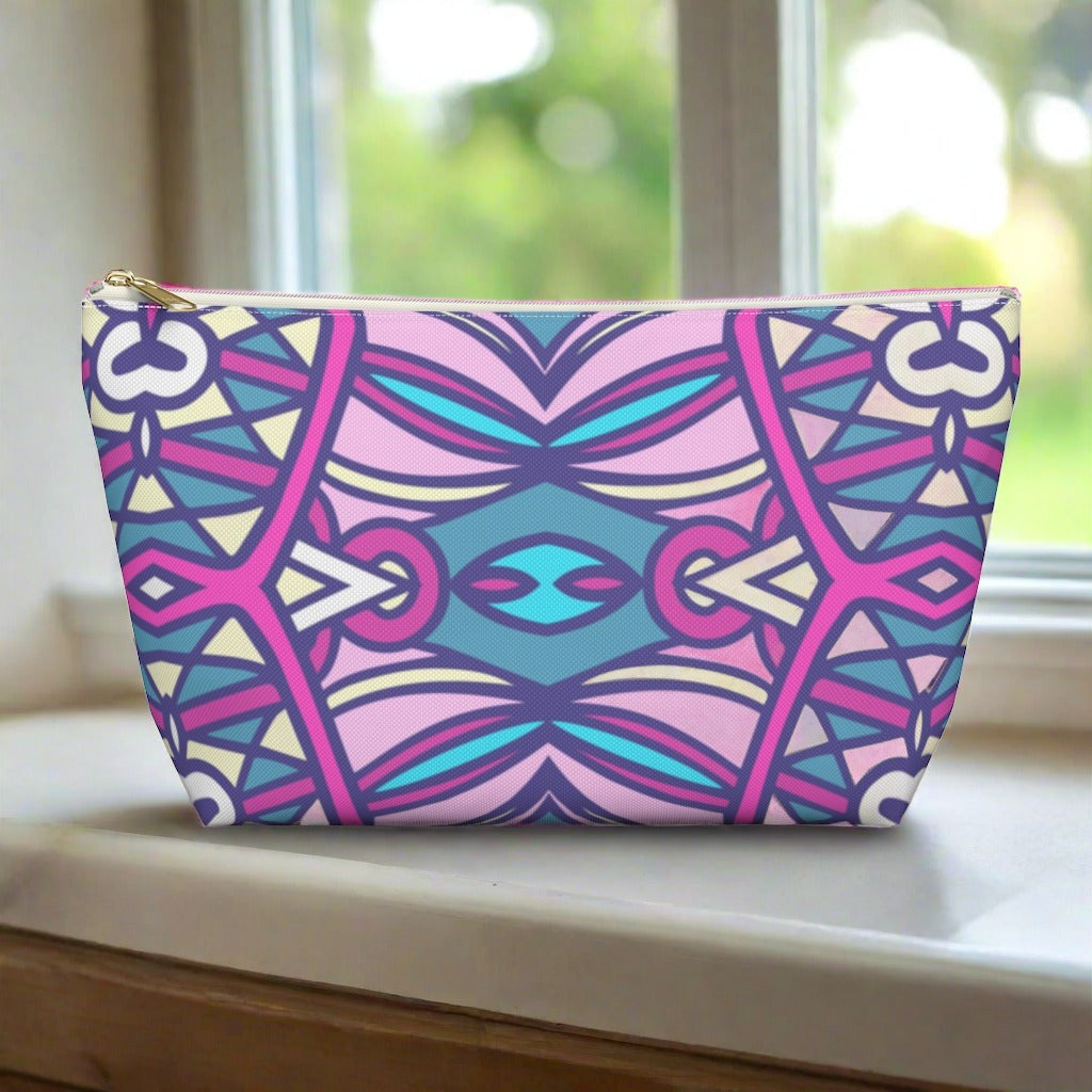 Lavender Teal Aztec Indian T-bottom Zipper Pouch