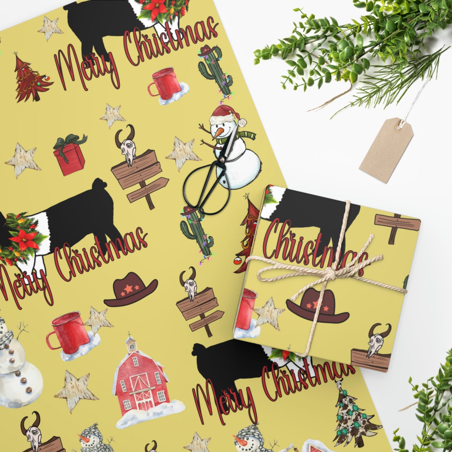 Merry Christmas Livestock Show Pig Wrapping Paper - Show Swine Gift Wrap - 2'x5' Roll Holiday Paper - One-sided Print