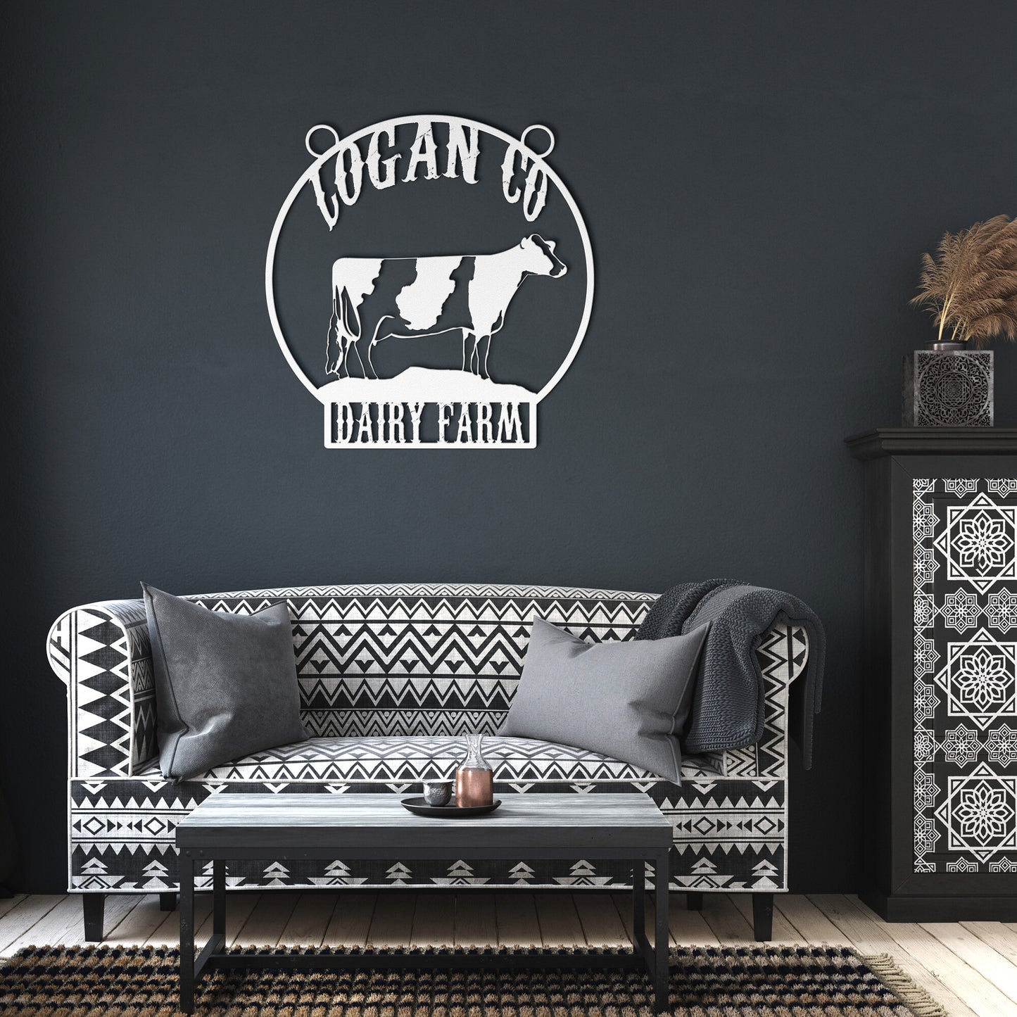 Obra de arte de metal redondo | Arte de pared personalizado | Vaca lechera | Letrero metálico