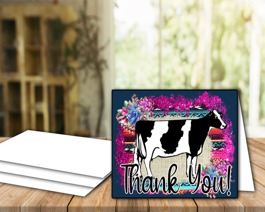 Livestock Show Holstein Dairy Cow Thank You Printable Card - 4x6-inch Envelope Template - Cow Card
