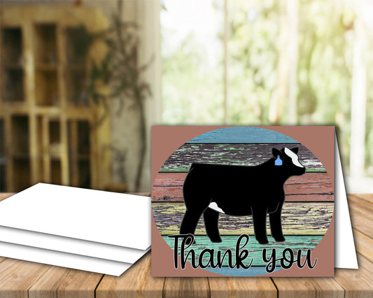 Livestock Show Heifer Thank You Printable Card - 4x6-inch Envelope Template - Cow Card