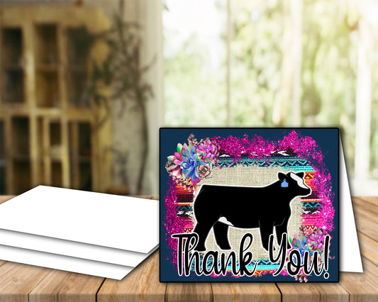 Livestock Show Heifer Thank You Printable Card - 4x6-inch Envelope Template - Cow Card
