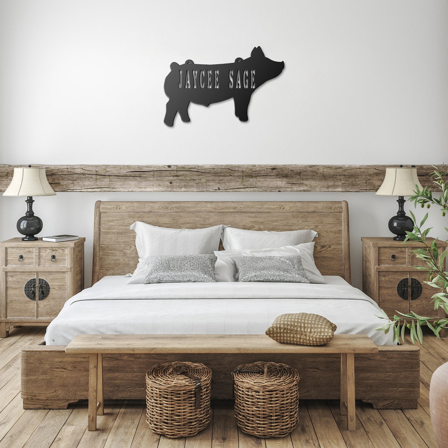 Nombre Perforado Ganado Show Pig Metal Art, Show Swine Wall Art