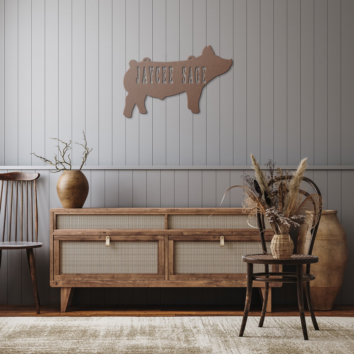 Nombre Perforado Ganado Show Pig Metal Art, Show Swine Wall Art