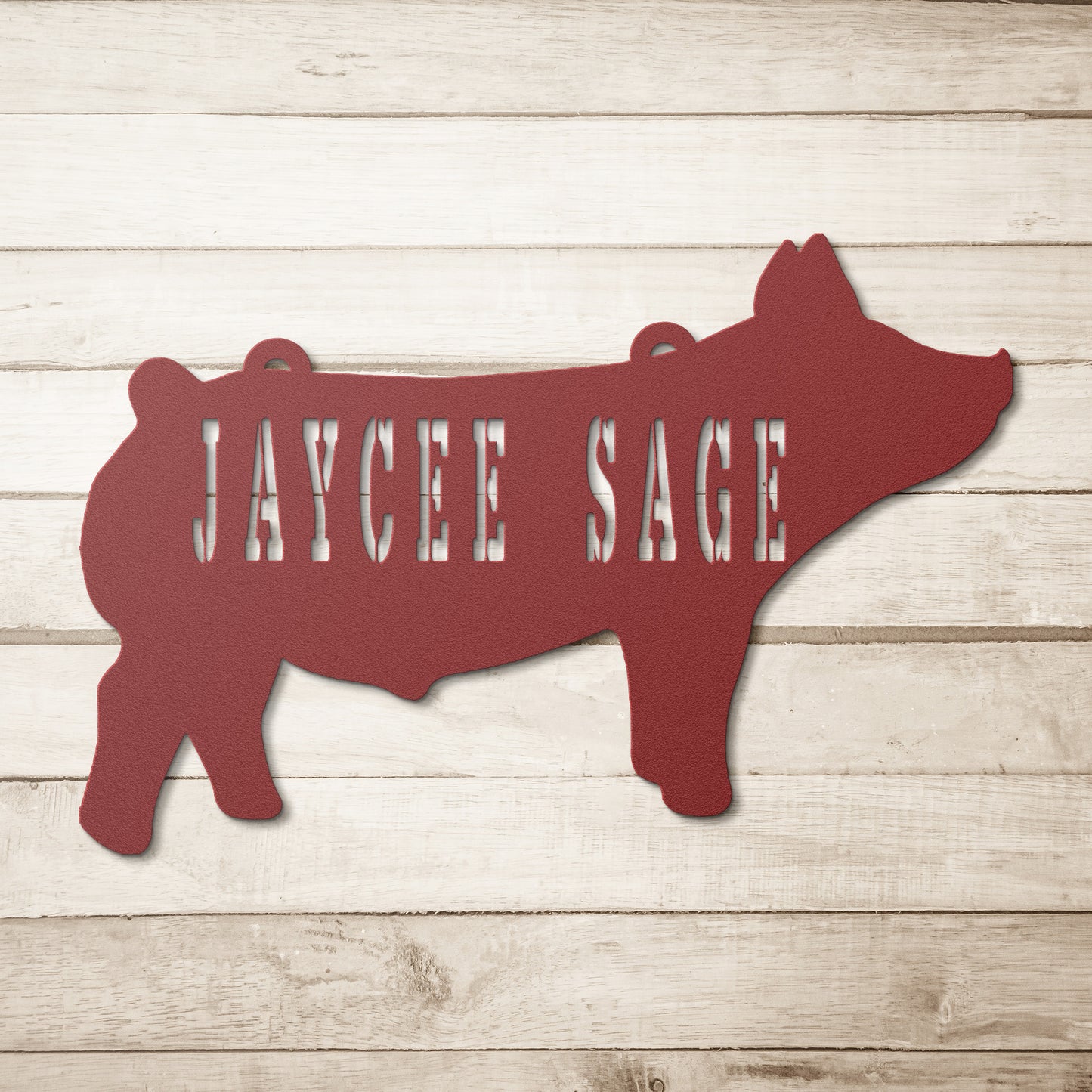 Nombre Perforado Ganado Show Pig Metal Art, Show Swine Wall Art