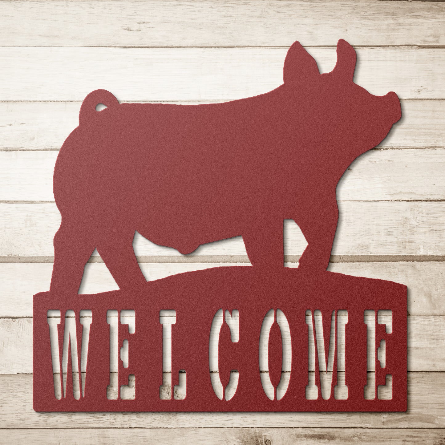 Bienvenido letrero de metal con recubrimiento en polvo-Cerdo - Arte de pared - Letrero de metal cortado por plasma