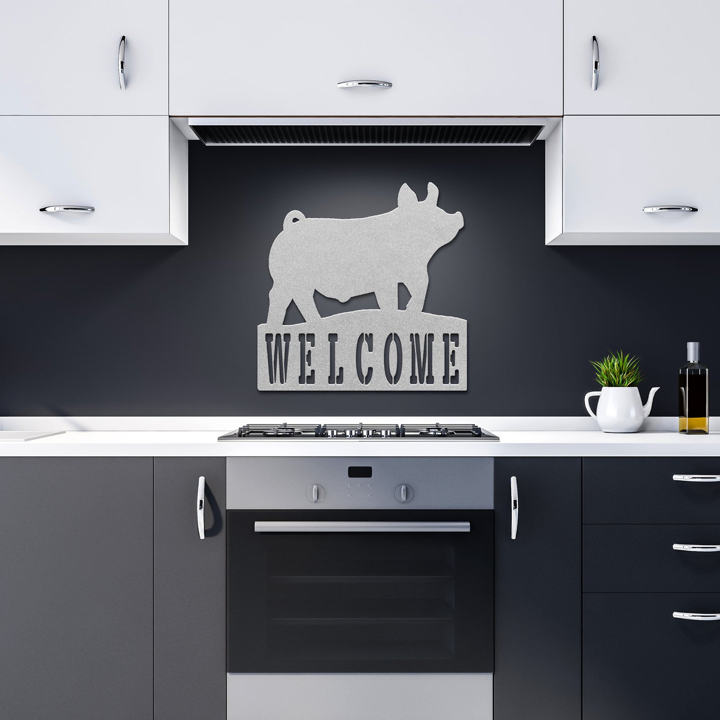 Bienvenido letrero de metal con recubrimiento en polvo-Cerdo - Arte de pared - Letrero de metal cortado por plasma