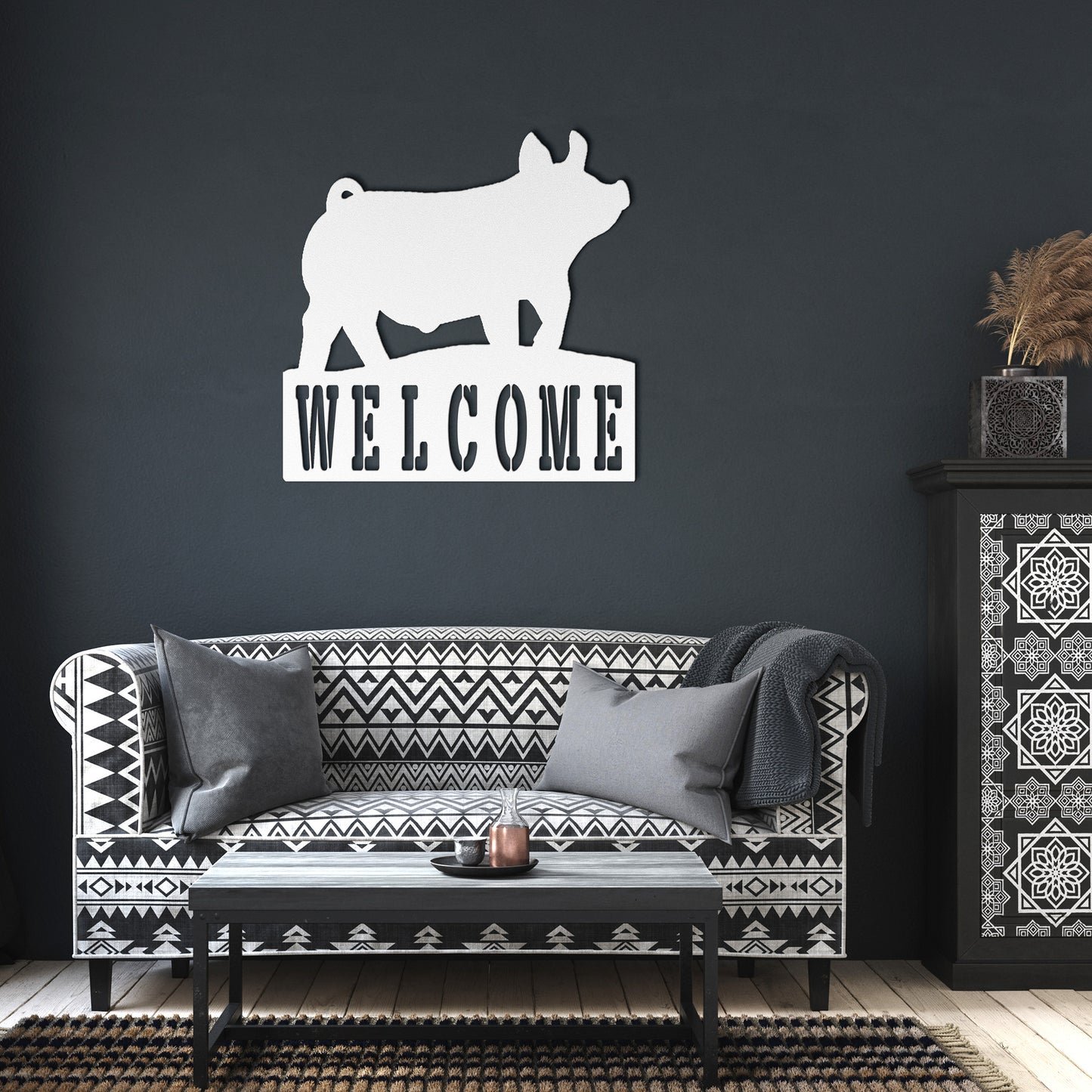 Bienvenido letrero de metal con recubrimiento en polvo-Cerdo - Arte de pared - Letrero de metal cortado por plasma