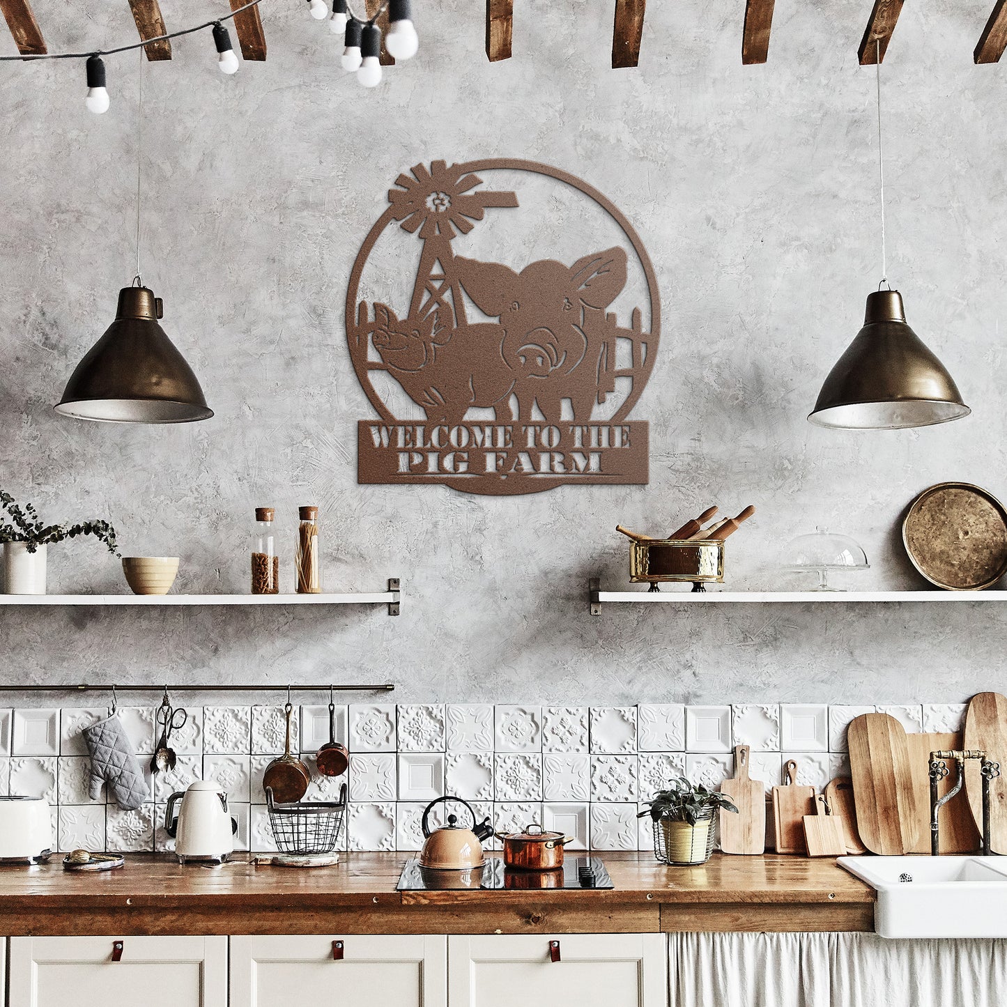 Bienvenido a la granja de cerdos - Exposición ganadera porcina - Arte en metal - Arte de acero calibre 18 cortado con plasma