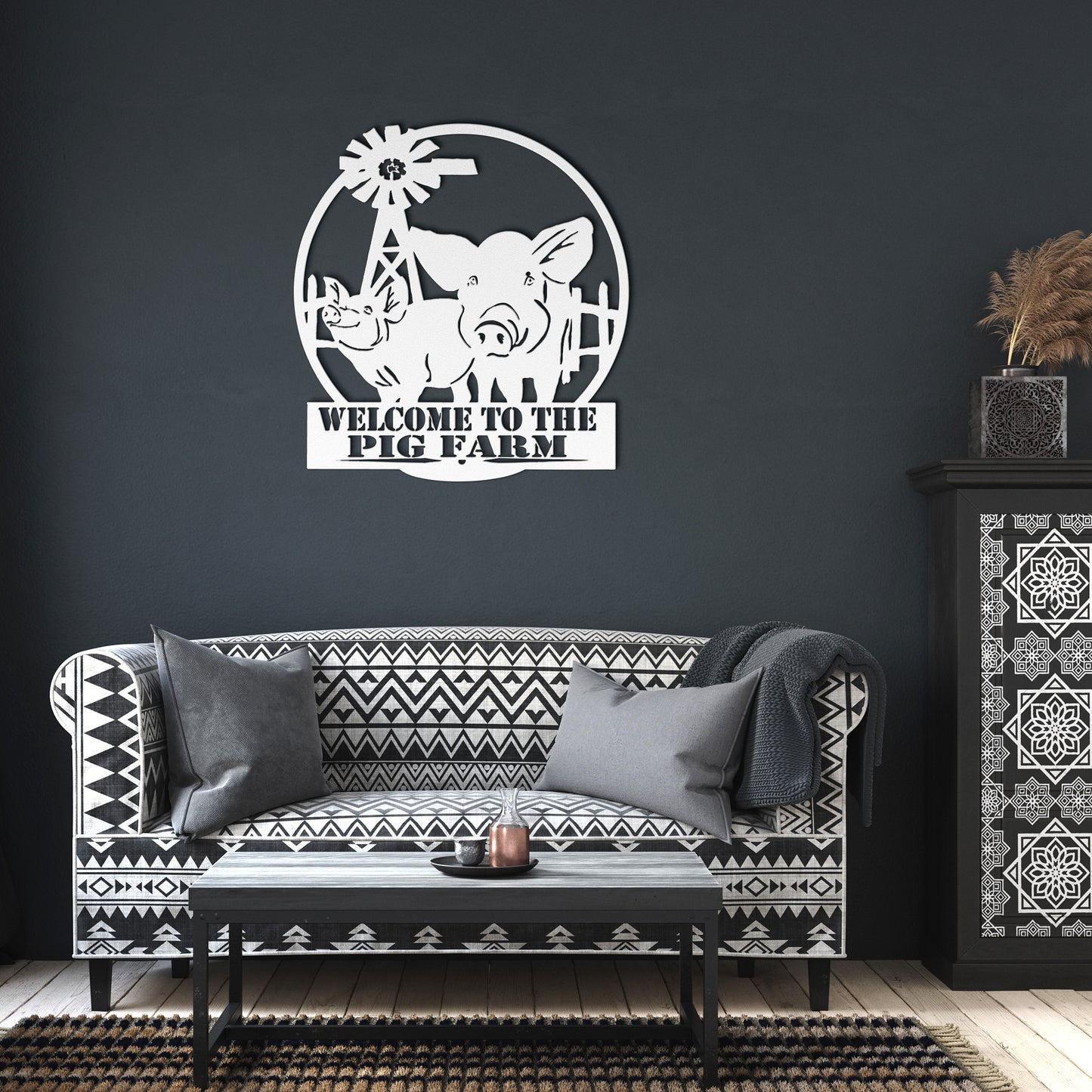 Bienvenido a la granja de cerdos - Exposición ganadera porcina - Arte en metal - Arte de acero calibre 18 cortado con plasma
